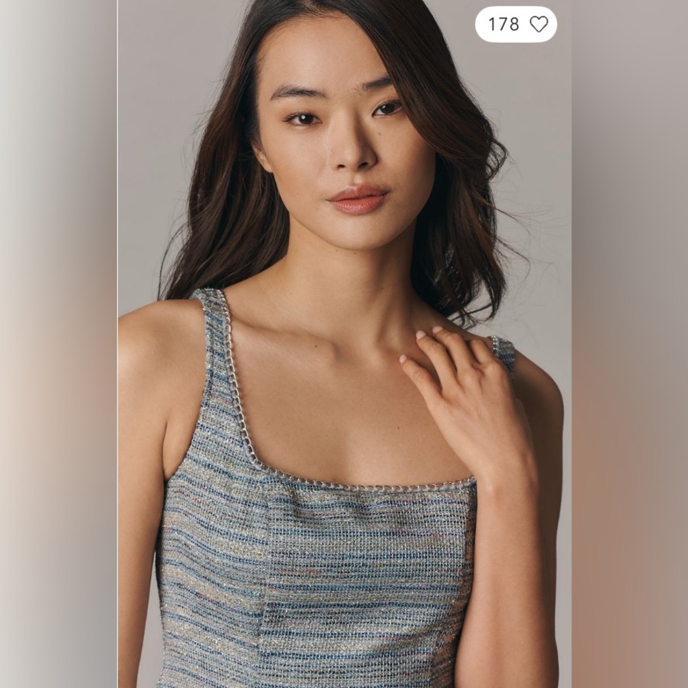 Anthropologie Sleeveless Square-neck, Tweed Fit & Flare Mini Dress, sz 14 - Picture 4 of 4